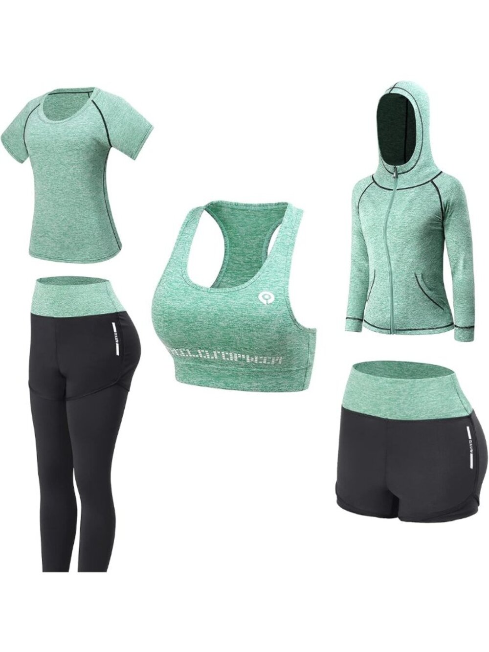 5 PCS Women's Workout Clothes Set - Athletic Exercise Outfits for Fitness & Gym